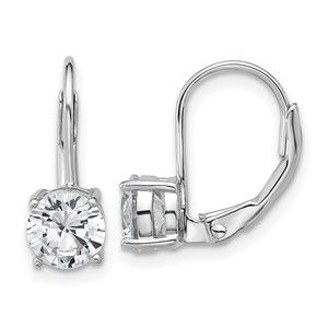 925 Sterling Silver Rhodium-plated 6mm CZ 2 Stone Leverback Earrings